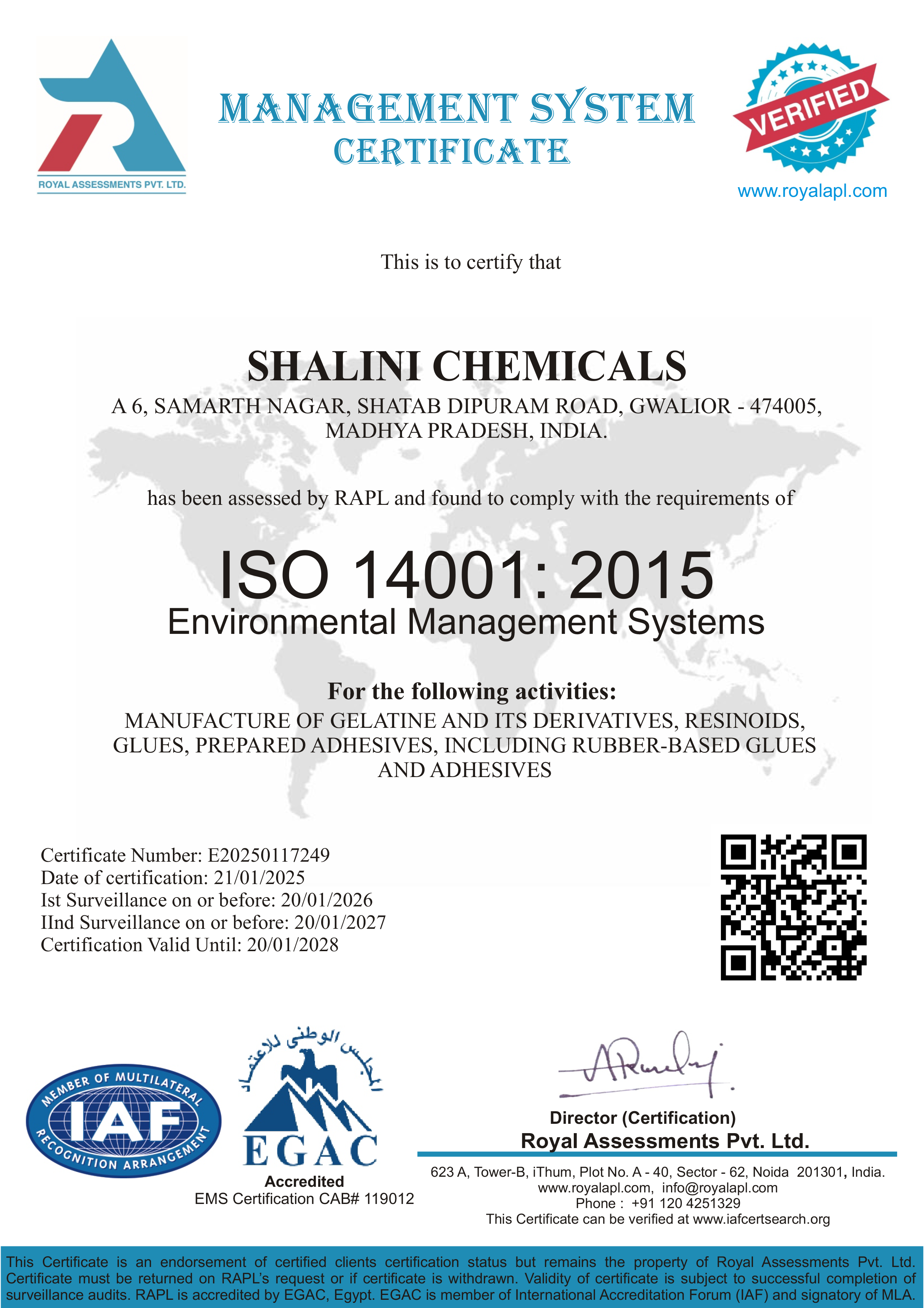 Shalbond EMS Certificate